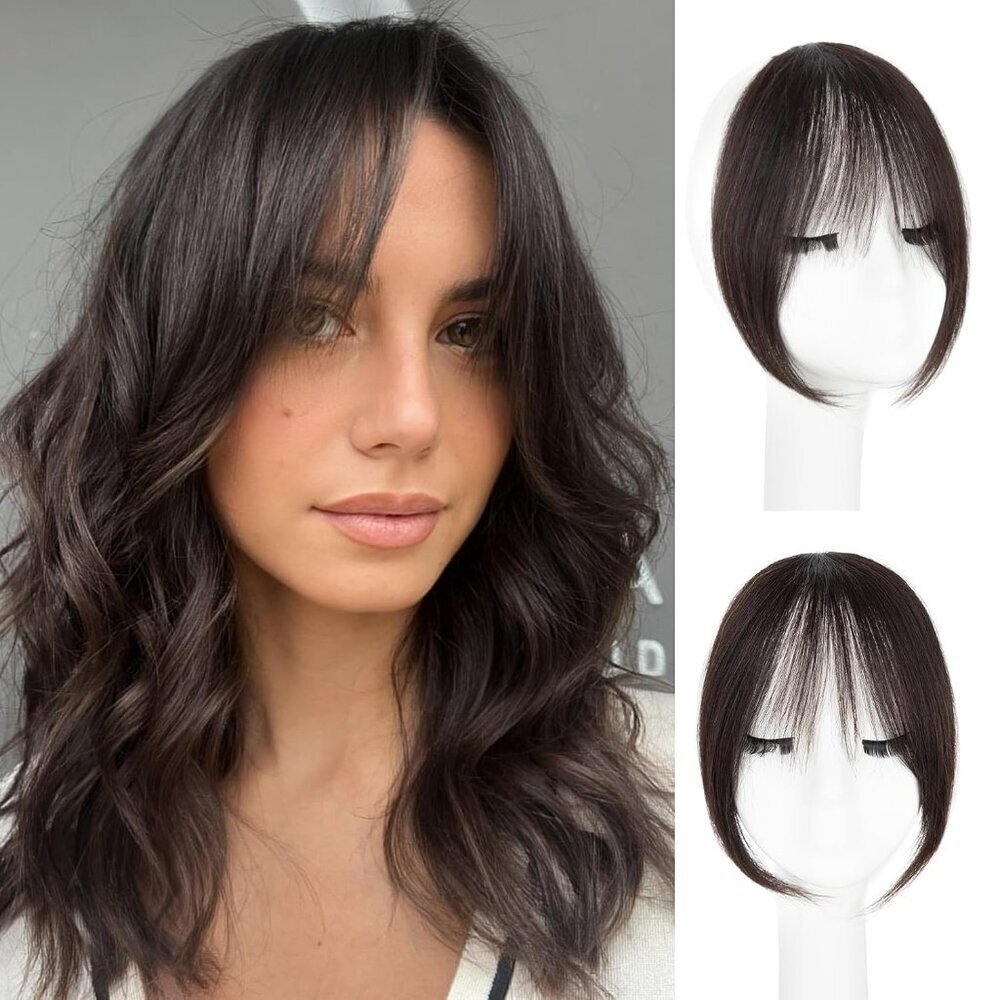 Hair Clip Brown Black Human Hair French Bangs Clip in Extensions for Women